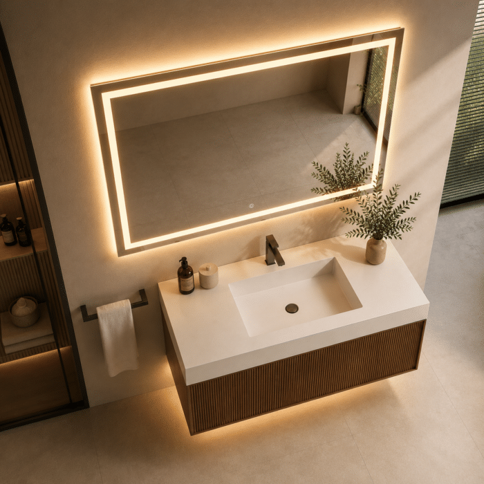 Oglindă LED Premium Dreptunghiulară, 80x60 cm, Iluminare Față-Spate, Dimabilă, Touch, Copper-Free - imagine 2