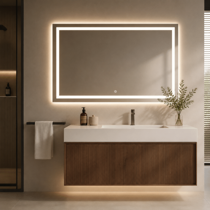 Oglindă LED Premium Dreptunghiulară, 80x60 cm, Iluminare Față-Spate, Dimabilă, Touch, Copper-Free - imagine 6
