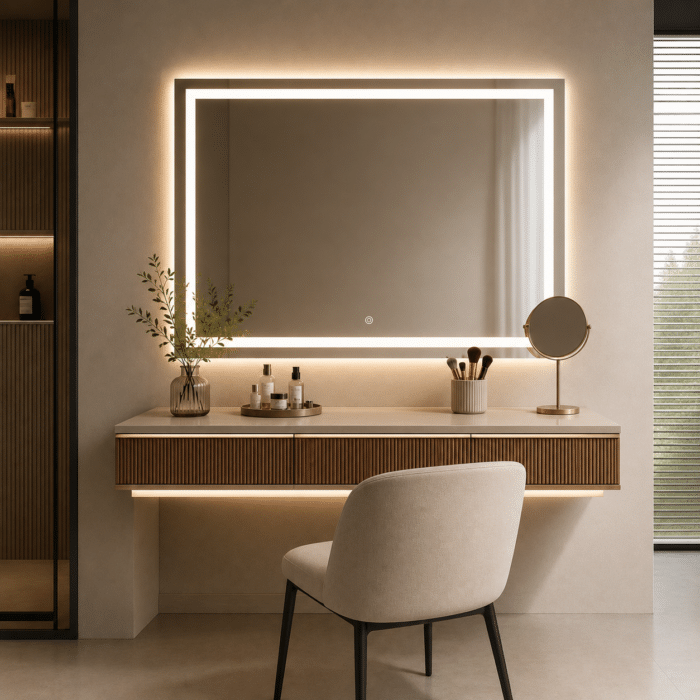 Oglindă LED Premium Dreptunghiulară, 80x60 cm, Iluminare Față-Spate, Dimabilă, Touch, Copper-Free - imagine 4