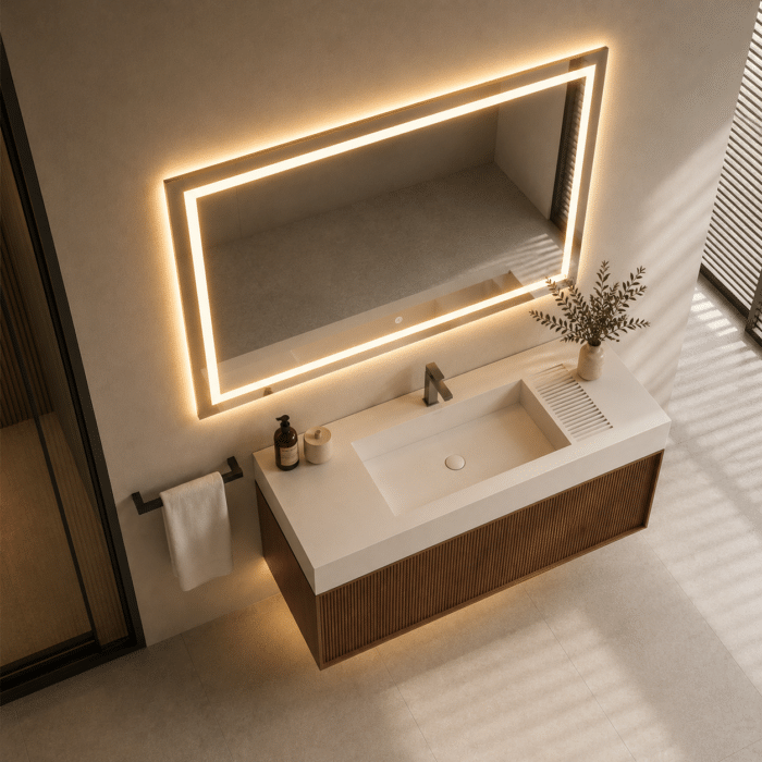 Oglindă LED Premium Dreptunghiulară, 80x60 cm, Iluminare Față-Spate, Dimabilă, Touch, Copper-Free - imagine 3