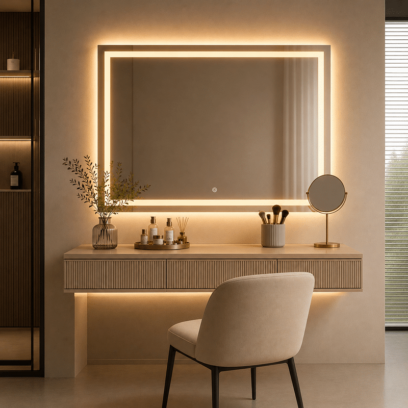 Oglindă LED Premium Dreptunghiulară, 80x60 cm, Iluminare Față-Spate, Dimabilă, Touch, Copper-Free Oglindă LED Premium Dreptunghiulară, 80x60 cm, Iluminare Față-Spate, Dimabilă, Touch, Copper-Free - imagine 1