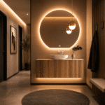 Oglindă LED Premium Semirotundă, Bază Dreaptă, 80x75 cm, Touch, Dimabilă, 3 Tipuri de Lumină, Copper-Free - imagine 8