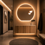 Oglindă LED Premium Semirotundă, Bază Dreaptă, 80x75 cm, Touch, Dimabilă, 3 Tipuri de Lumină, Copper-Free - imagine 2