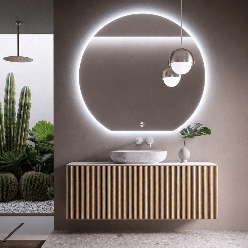 Oglindă LED Premium Semirotundă, Bază Dreaptă, 80x75 cm, Touch, Dimabilă, 3 Tipuri de Lumină, Copper-Free Oglindă LED Premium Semirotundă, Bază Dreaptă, 80x75 cm, Touch, Dimabilă, 3 Tipuri de Lumină, Copper-Free - imagine 1