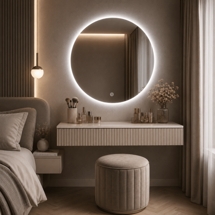 Oglindă LED Rotundă Premium 90×90 cm, Lumină Spate, 3 Tipuri de Lumină - Calda, Rece, Neutra - imagine 5