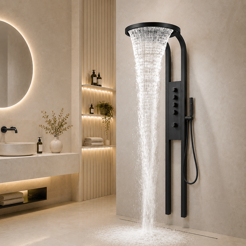Panel de Dus Lux Imperial cu LED Inclus, Efect de Ploaie, 5 Functii Hidromasaj , Negru (1) Panel de Dus Lux Imperial, Efect de Ploaie, 5 Functii Hidromasaj , Negru - imagine 1
