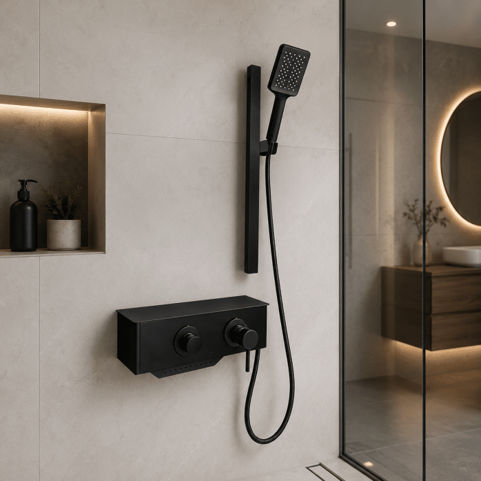 Panel de Dus Simplu, Negru Mat - imagine 3