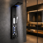 Panel de Duș cu 5 Jeturi Hidromasaj, Afișaj Digital și LED, Negru/Crom - imagine 3