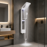 Panel de Dus cu Efect de Cascata si Jeturi cu Masaj, Afisaj Digital, LED Incorporat, Alb - imagine 3