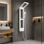Panel de Dus cu Efect de Cascata si Jeturi cu Masaj, Afisaj Digital, LED Incorporat, Alb