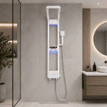 Panel de Dus cu Efect de Cascata si Jeturi cu Masaj, Afisaj Digital, LED Incorporat, Alb - imagine 4