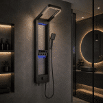 Panel de Dus cu Efect de Cascata si Jeturi cu Masaj, Afisaj Digital, LED Incorporat, Negru - imagine 5
