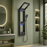 Panel de Dus cu Efect de Cascata si Jeturi cu Masaj, Afisaj Digital, LED Incorporat, Negru