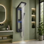 Panel de Dus cu Efect de Cascata si Jeturi cu Masaj, Afisaj Digital, LED Incorporat, Negru - imagine 2