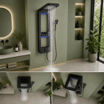 Panel de Dus cu Efect de Cascata si Jeturi cu Masaj, Afisaj Digital, LED Incorporat, Negru - imagine 3