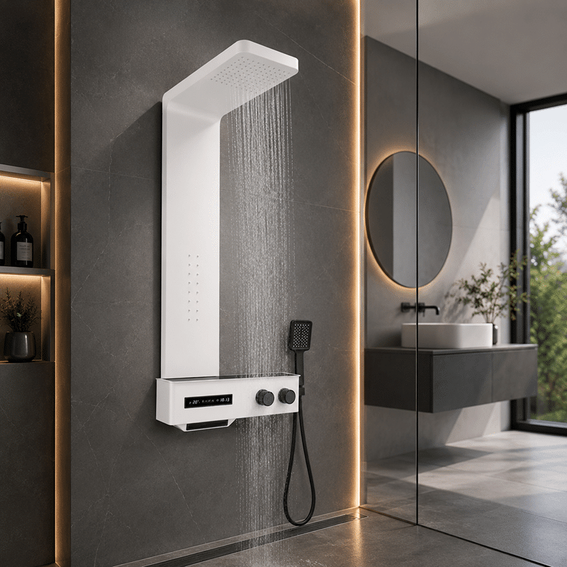 Panel de Dus cu Efect de Ploaie, Afisaj Digital, Jet cu Masaj, Alb Panel de Dus cu Efect de Ploaie, Afisaj Digital, Jet cu Masaj, Alb - imagine 1