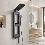 Panel de Dus cu Efect de Ploaie si Jeturi cu Masaj, Afisaj Digital, LED Incorporat, Negru - imagine 4