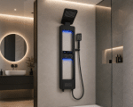 Panel de Dus cu Efect de Ploaie si Jeturi cu Masaj, Afisaj Digital, LED Incorporat, Negru - imagine 3