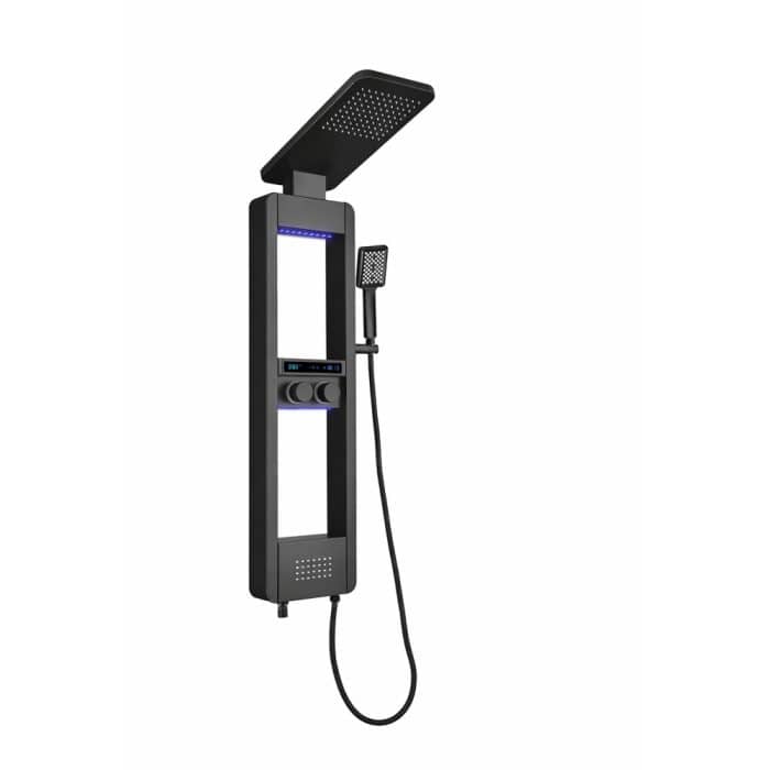 Panel de Dus cu Efect de Ploaie si Jeturi cu Masaj, Afisaj Digital, LED Incorporat, Negru - imagine 5