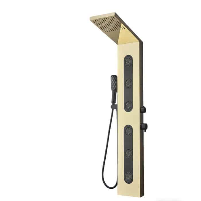 Panel de Dus cu Efect de Ploaie si Jeturi cu Masaj, Auriu Lucios si Negru Mat - imagine 5