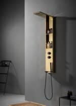Panou de Duș Auriu Premium, Inox SUS304, 140x22 cm, Efect Ploaie și Cascadă, cu Rafturi Integrate - imagine 4