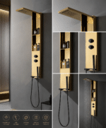 Panou de Duș Auriu Premium, Inox SUS304, 140x22 cm, Efect Ploaie și Cascadă, cu Rafturi Integrate - imagine 2