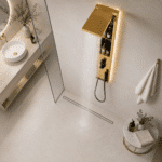 Panou de Duș Auriu Premium, Inox SUS304, 140x22 cm, Efect Ploaie și Cascadă, cu Rafturi Integrate - imagine 3