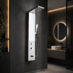 Panou de Duș Premium Crom, Oglindă Integrată și Dulap cu Rafturi, Inox, 140x23 cm - imagine 13