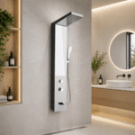 Panou de Duș Premium Crom, Oglindă Integrată și Dulap cu Rafturi, Inox, 140x23 cm - imagine 2