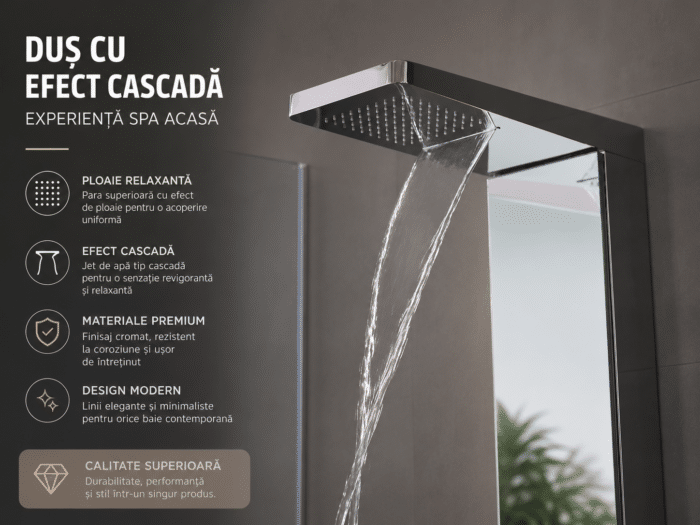 Panou de Duș Premium Crom, Oglindă Integrată și Dulap cu Rafturi, Inox, 140x23 cm - imagine 5