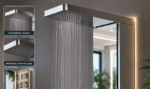 Panou de Duș Premium Crom, Oglindă Integrată și Dulap cu Rafturi, Inox, 140x23 cm - imagine 4