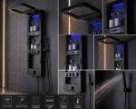 Panou de Duș Premium Negru Mat cu LED Albastru și Afișaj Digital, Inox SUS304, 119x36x8 cm - imagine 3