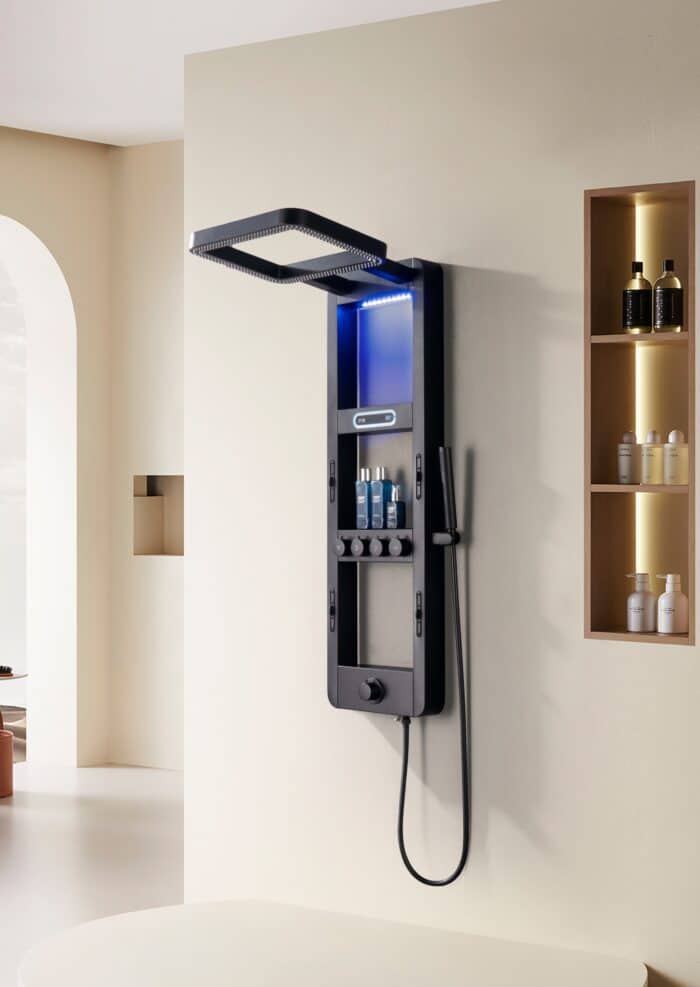 Panou de Duș Premium Negru Mat cu LED Albastru și Afișaj Digital, Inox SUS304, 119x36x8 cm - imagine 9