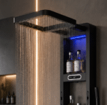 Panou de Duș Premium Negru Mat cu LED Albastru și Afișaj Digital, Inox SUS304, 119x36x8 cm - imagine 6