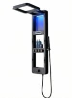 Panou de Duș Premium Negru Mat cu LED Albastru și Afișaj Digital, Inox SUS304, 119x36x8 cm - imagine 10