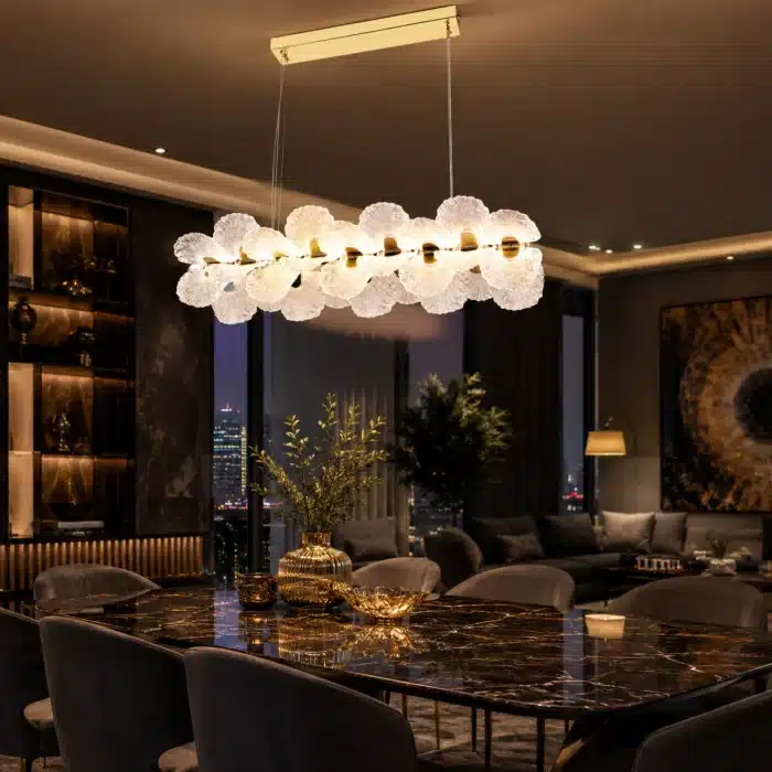 Pendul LED Auriu 144W cu Telecomandă, Înălțime Reglabilă, Dimabil, 3 Tipuri de Lumină - imagine 2