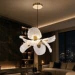 Pendul LED Auriu 32W cu Telecomandă, Înălțime Reglabilă, Dimabil, 3 Tipuri de Lumină