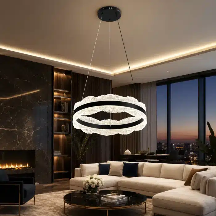 Pendul LED Negru 132W cu Telecomandă, Înălțime Reglabilă, Dimabil, 3 Tipuri de Lumină - imagine 2