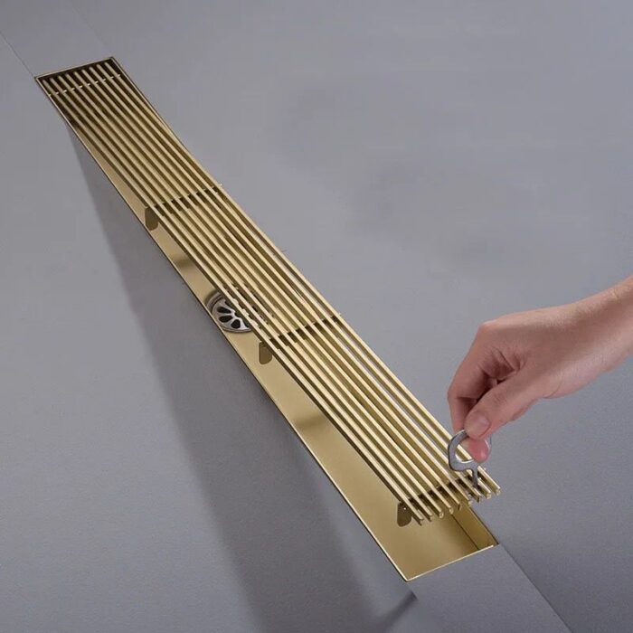 Rigolă de Duș din Inox 57x500 mm, Auriu Periat, Reversibilă 2 în 1, cu Sifon Detașabil - imagine 6