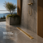 Rigolă de Duș din Inox 600x32 mm, Auriu Periat, Reversibilă 2 în 1, cu Sifon Detașabil