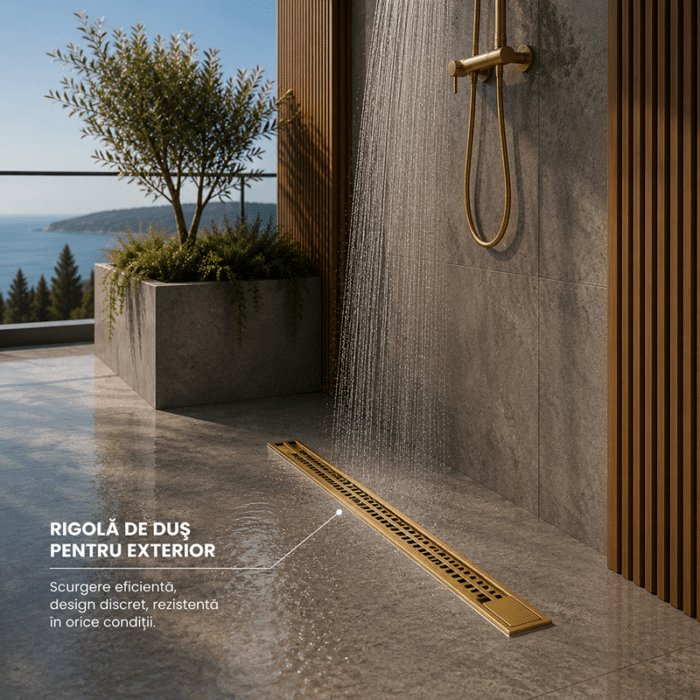 Rigolă de Duș din Inox 600x32 mm, Auriu Periat, Reversibilă 2 în 1, cu Sifon Detașabil - imagine 7