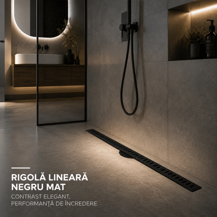 Rigolă de Duș din Inox 600x32 mm, Negru Mat, Reversibilă 2 în 1, cu Sifon Detașabil - imagine 2