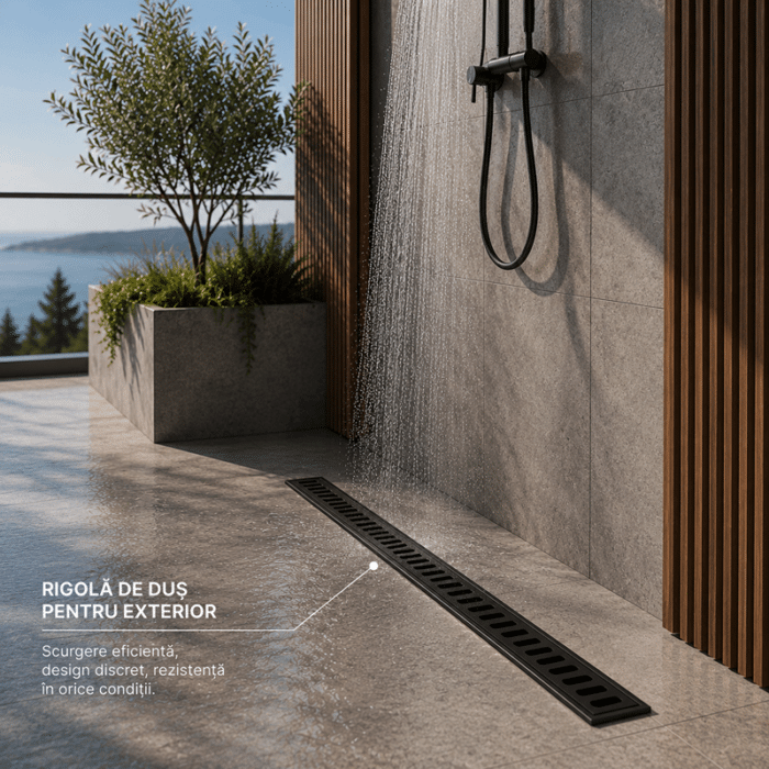 Rigolă de Duș din Inox 600x32 mm, Negru Mat, Reversibilă 2 în 1, cu Sifon Detașabil - imagine 3