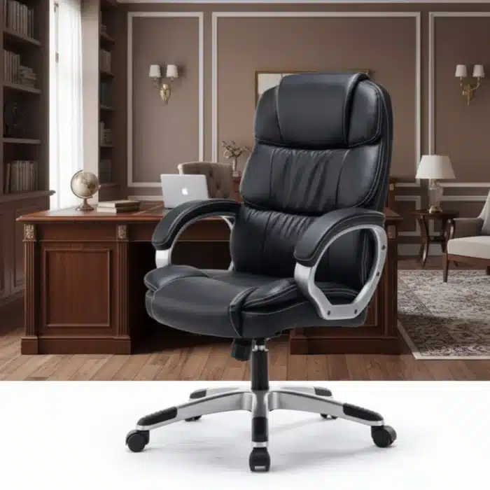 Scaun de Birou Reglabil BOC-325, Negru, Piele Ecologică, Design Directorial - imagine 2