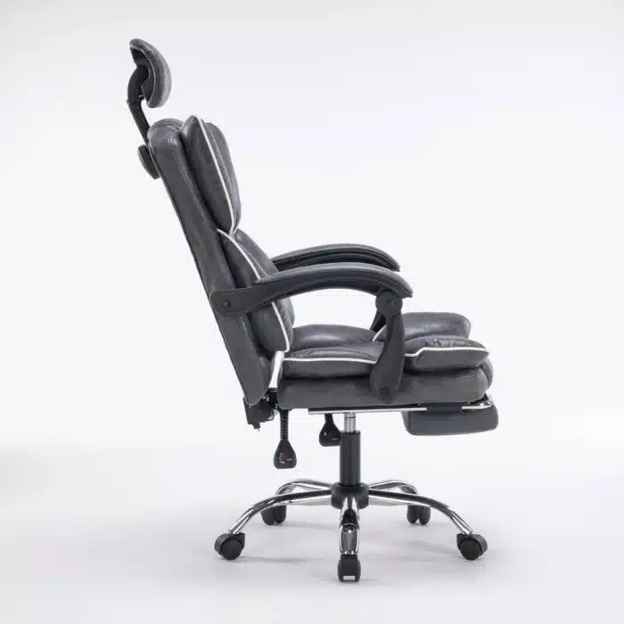 Scaun de Birou Reglabil WF-807, Gri Închis, cu Suport pentru Picioare, Piele Ecologică - imagine 9