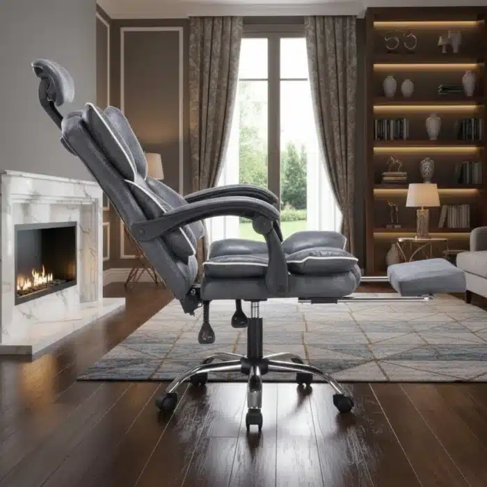 Scaun de Birou Reglabil WF-807, Gri Închis, cu Suport pentru Picioare, Piele Ecologică - imagine 3