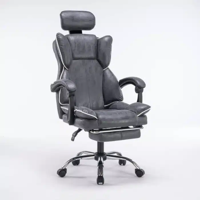 Scaun de Birou Reglabil WF-807, Gri Închis, cu Suport pentru Picioare, Piele Ecologică - imagine 10