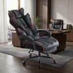 Scaun de Birou Reglabil WF-807B cu Suport pentru Picioare, Negru, Piele Ecologică