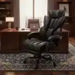 Scaun de Birou Reglabil WF-807B cu Suport pentru Picioare, Negru, Piele Ecologică - imagine 2