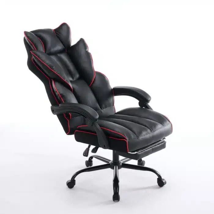 Scaun de Birou Reglabil WF-807B cu Suport pentru Picioare, Negru, Piele Ecologică - imagine 4